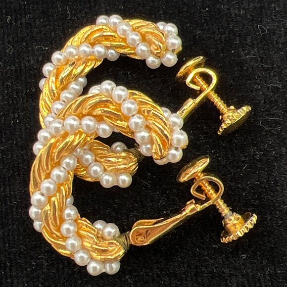 Trifari Gold-Tone & Faux Pearl Rope Necklace & Clip-On Earrings Set - Picture 5 of 6